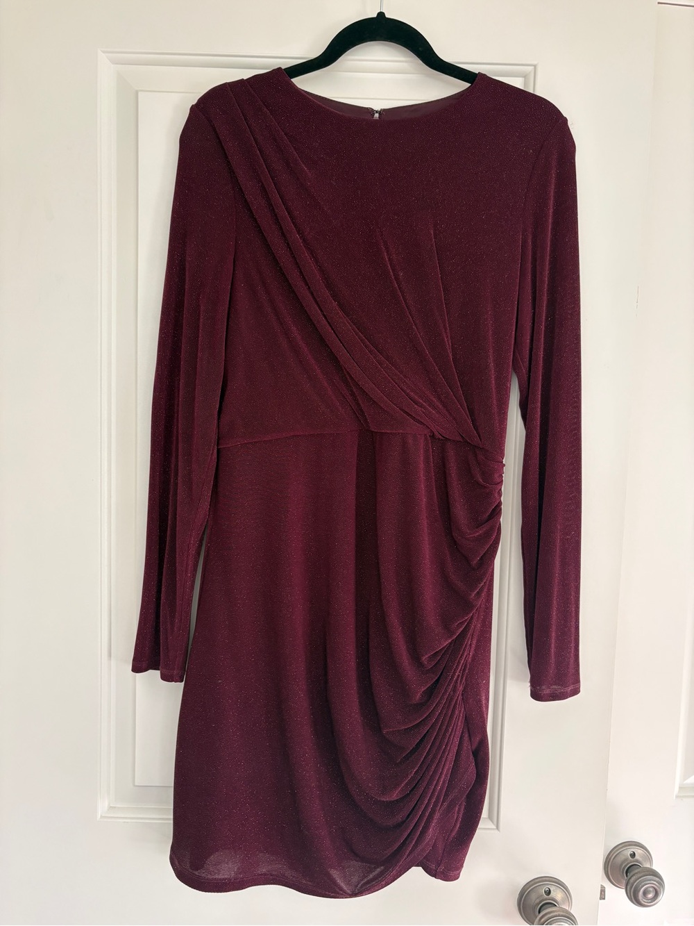Ever New Long-Sleeve Burgundy Draped Ruched Cocktail Dress